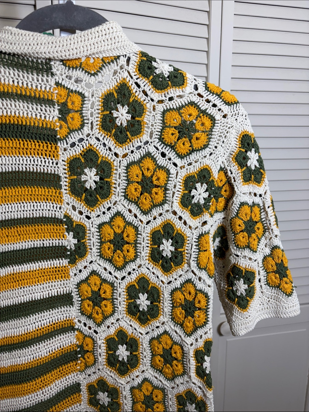 FARM Rio Cream, Mustard & Olive Crochet Button-Up Sweater - Picture 11 of 16